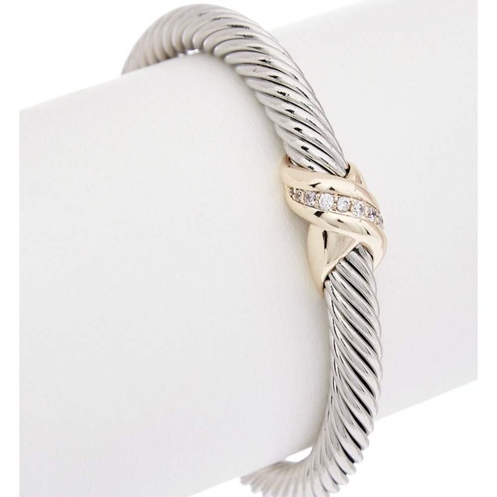 18K Two-Tone Plated CZ Bangle
